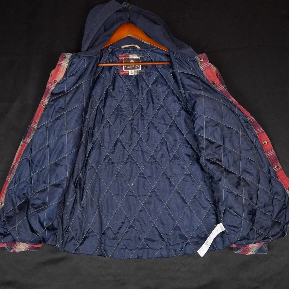 Legendary Whitetails Outfitters Mens M Flannel Hoodie Jacket Snap Red Plaid